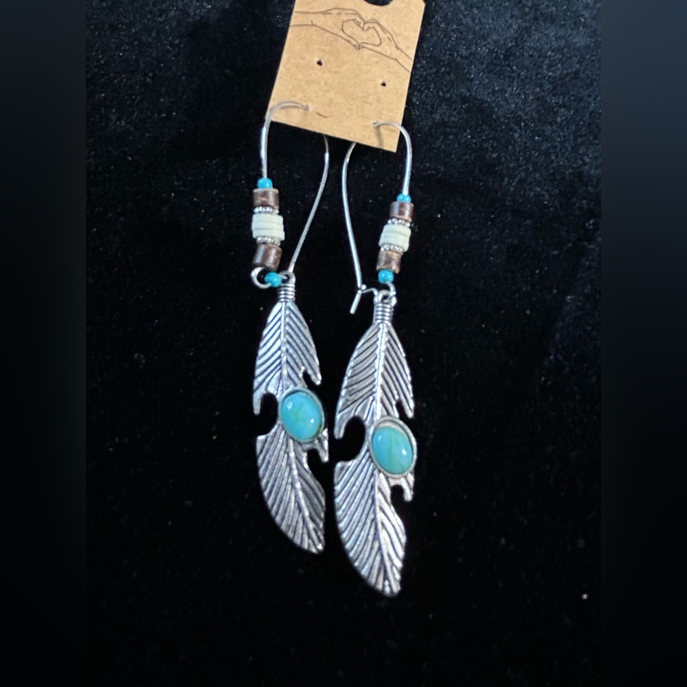 Boho Feather Dangle Earrings, Drop Earrings for Pierced Ears